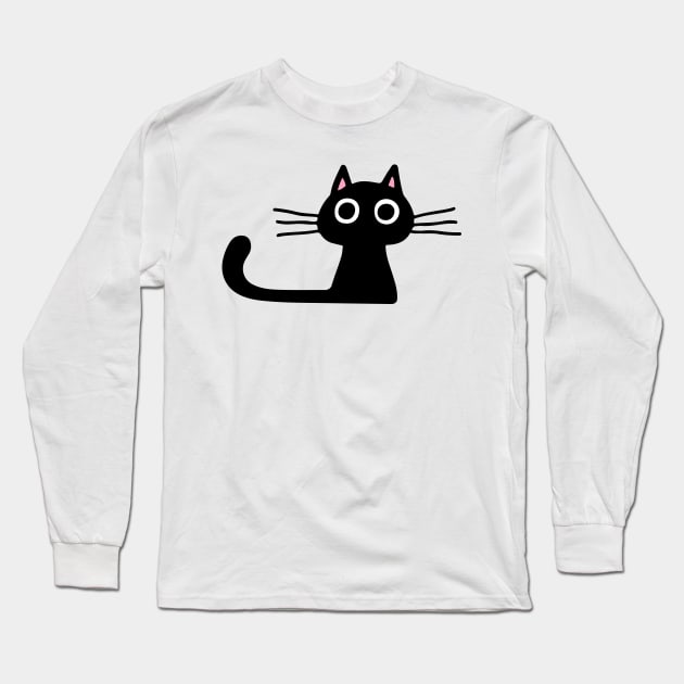 Cutie Kitty Cat Wide Eyed Black Kitten Long Sleeve T-Shirt by Coffee Squirrel